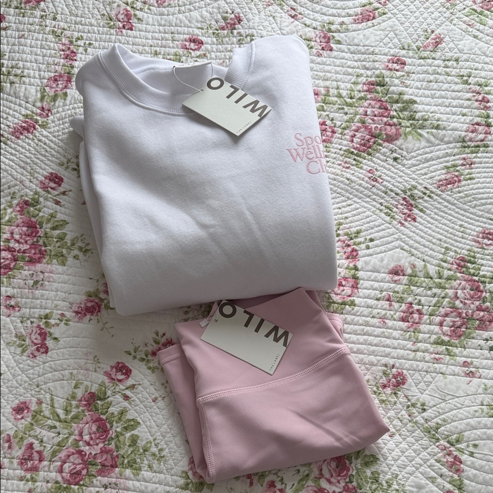 NWT Wilo by Anthropology White Sweatshirt and Ballet 🩰 Pink Shorts Set - Picture 3 of 4